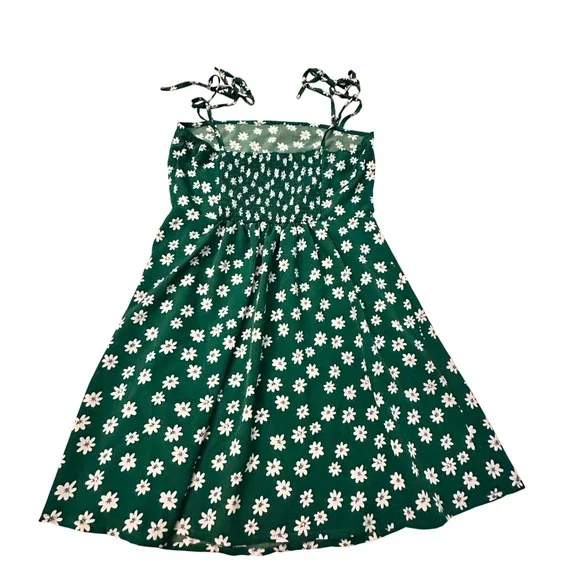 Green Floral Dress Tie Strap Smocked Sundress Summer Mini‎ Dress - Picture 2 of 14
